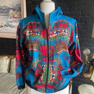 Vibrant Folk Rose and Floral Print Zip-Up Hoodie | New without tags